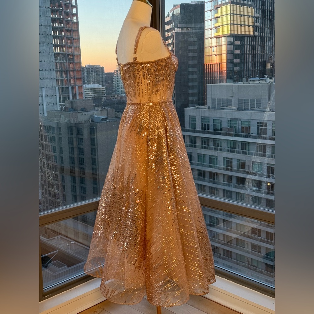🆕 BRONX & BANCO 🧿 NWOT Mademoiselle Gold Sequin Midi Dress , Size XS US 2 - Picture 9 of 17